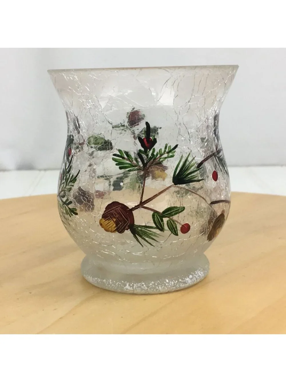Yankee Candle Pinecone Crackle Glass Hurricane Votive Candle Holder 3.5